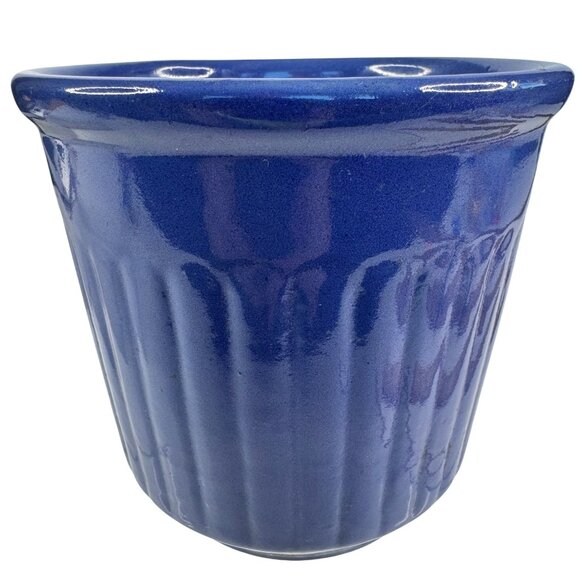 Redwing Other - Redwing 1930s Glazed Ceramic Beater Jar Bowl Blue Ridged 5x5.25" Flaw Vintage